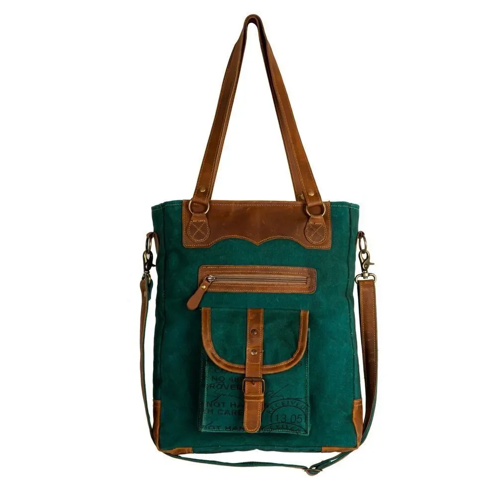 Myra Bag Handmade Templeton Tote Bag Upcycled Canvas & Cowhide Leather